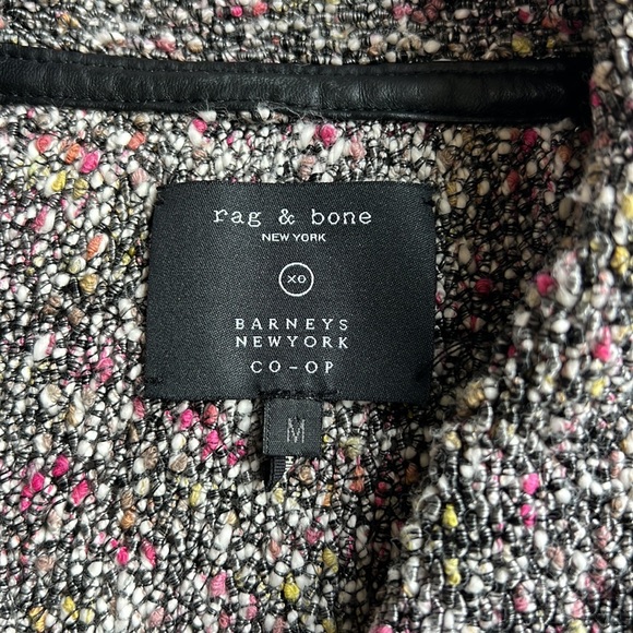 RAG & BONE Hart Tweed Biker Moto Jacket Pink/Ivory/Black,  Leather Trim, Med. - Picture 11 of 13